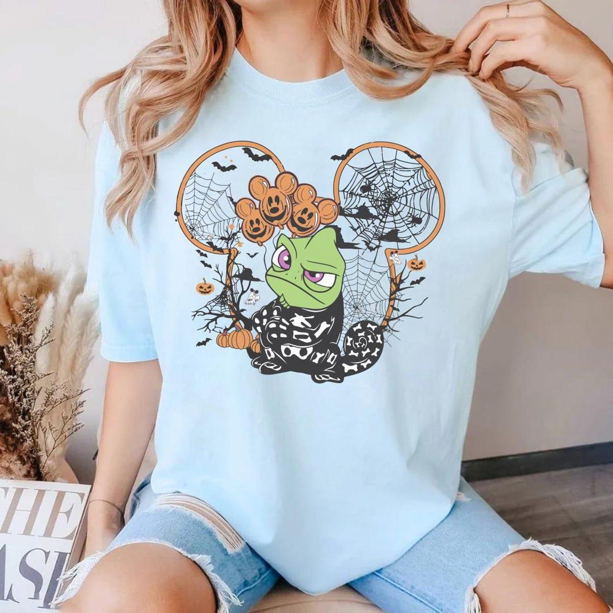 Tangled Pascal Skeleton With Balloons Mickey Ears Halloween Shirt 3