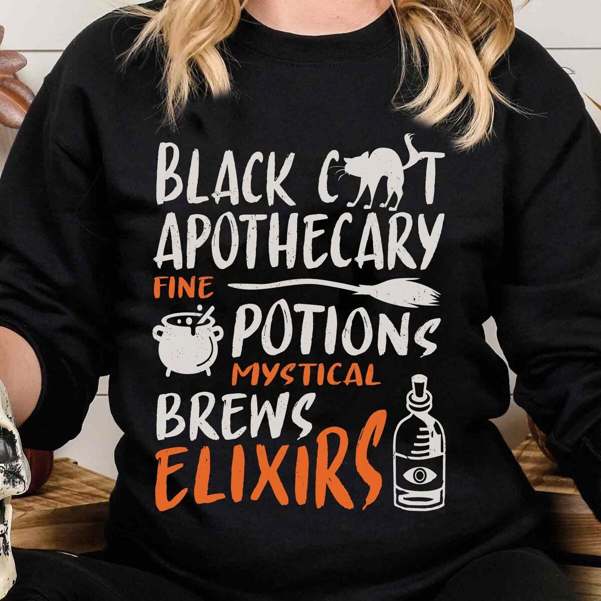 Thackery Binx Black Cat Apothecary Fine Potions Salem Gothic Halloween Shirt 1