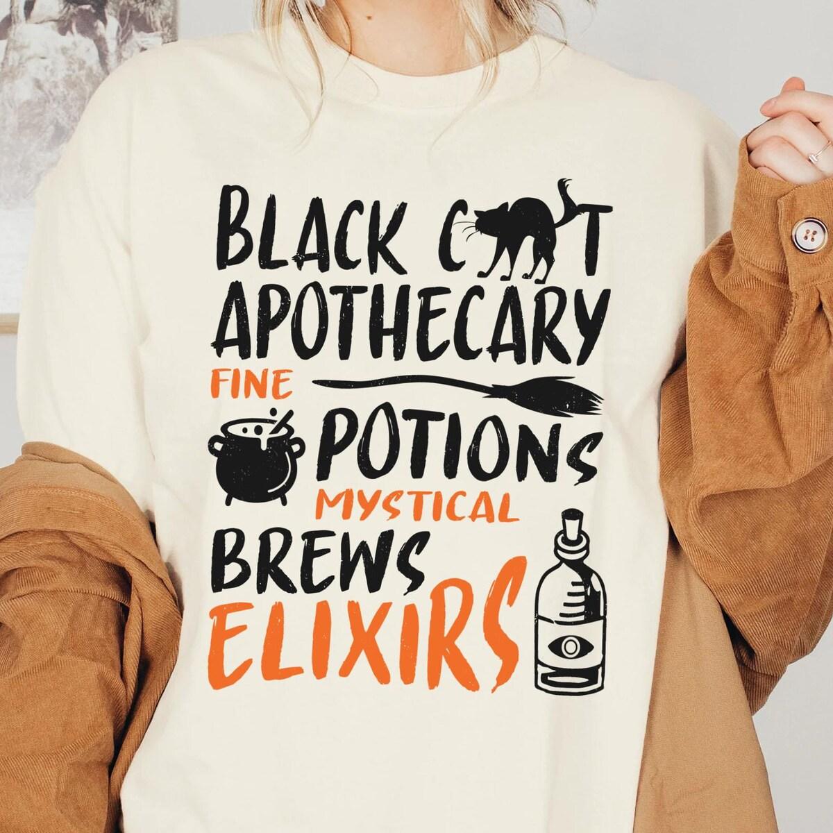 Thackery Binx Black Cat Apothecary Fine Potions Salem Gothic Halloween Shirt 2