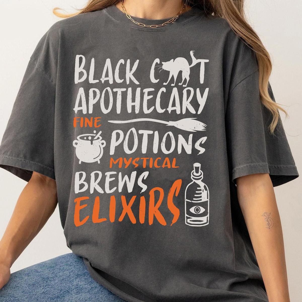 Thackery Binx Black Cat Apothecary Fine Potions Salem Gothic Halloween Shirt 5