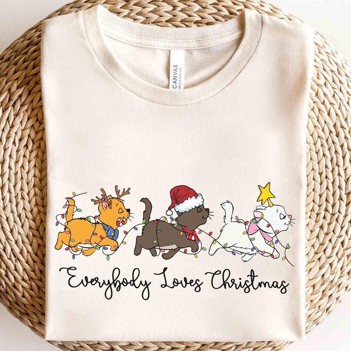 The Aristocats Marie Toulouse Berlioz Everybody Loves Christmas Light Shirt 2