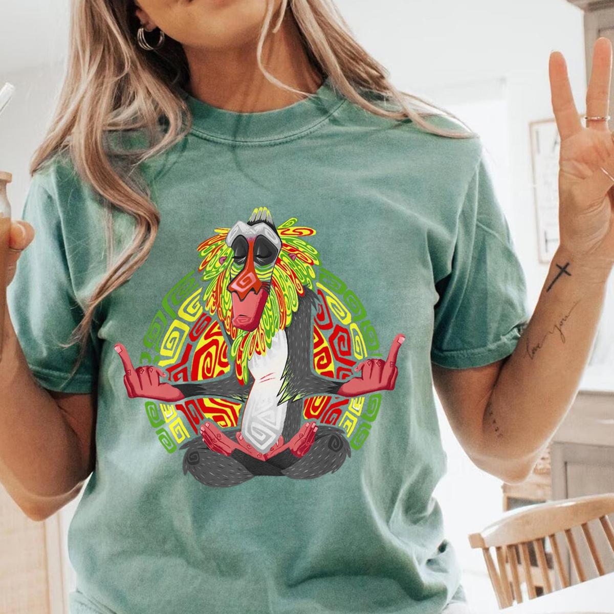 The Lion King Rafiki Geometric Rainbow Seated Pose Shirt 3