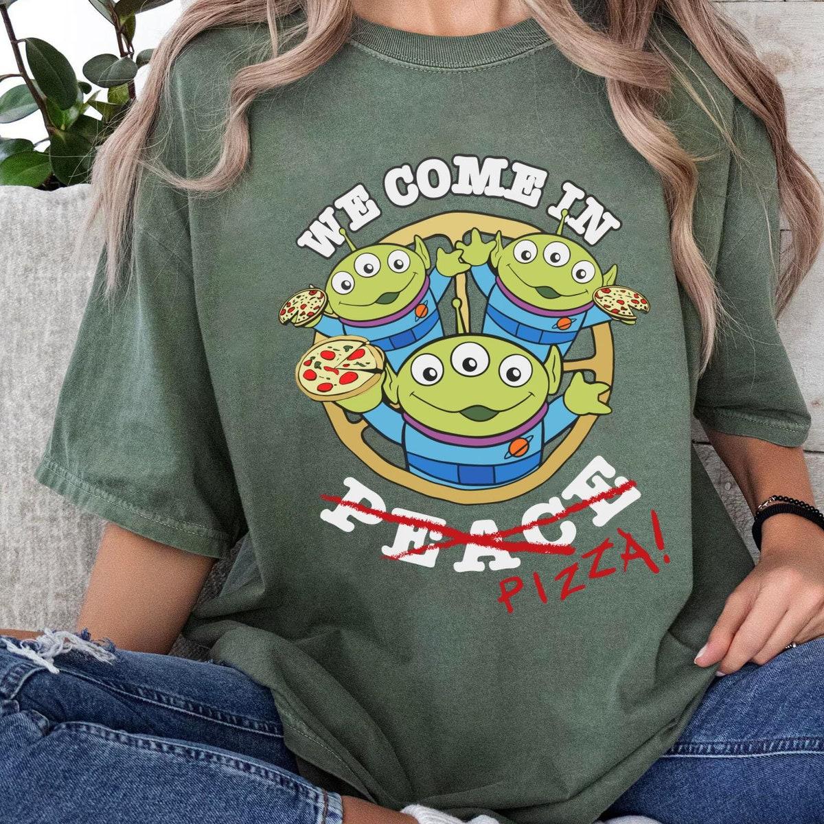 Toy Story Aliens We Come In Pizza Shirt 1