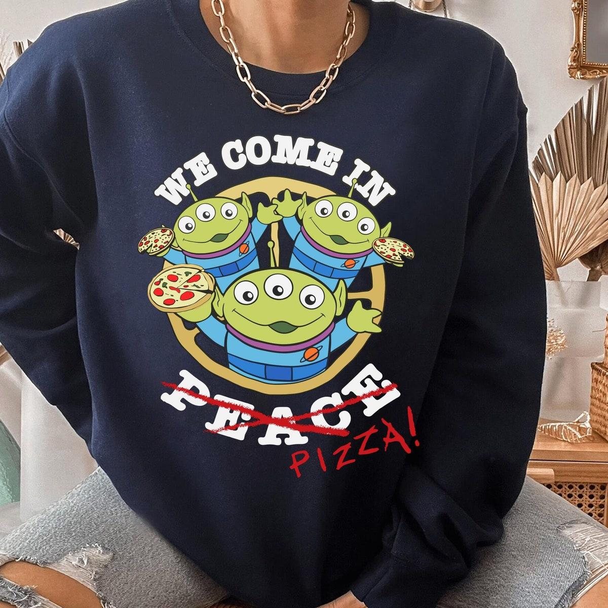 Toy Story Aliens We Come In Pizza Shirt 4