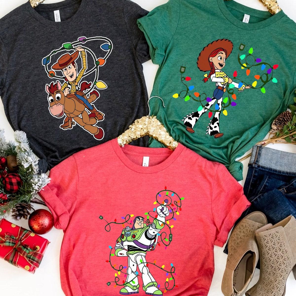 Toy Story Characters Woody Buzz Jessie Christmas Lights Shirt 1