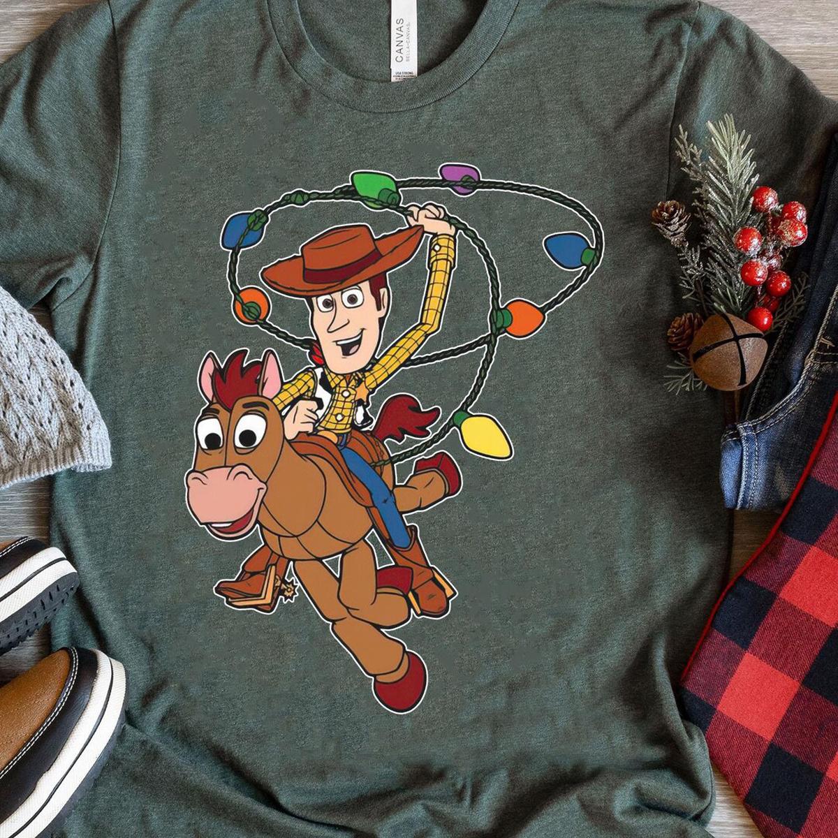 Toy Story Characters Woody Buzz Jessie Christmas Lights Shirt 2