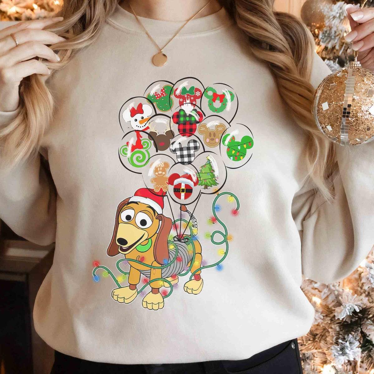 Toy Story Santa Slinky Dog Mickey Balloon Christmas Shirt 1