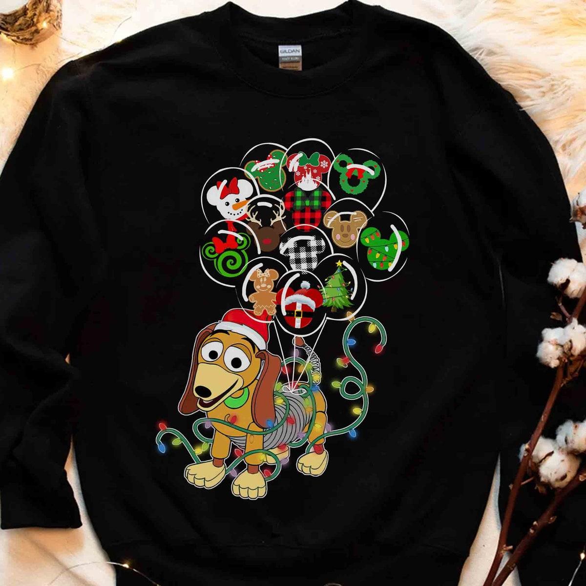 Toy Story Santa Slinky Dog Mickey Balloon Christmas Shirt 3