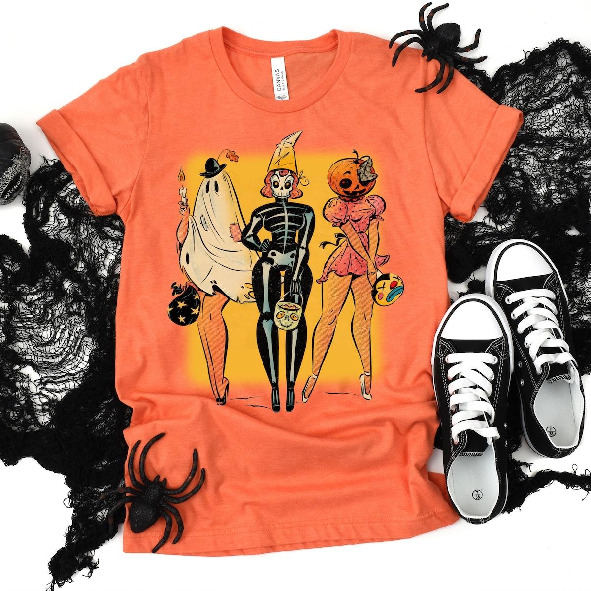 Trick Or Treat Trio Halloween Ghost Skeleton Pumpkin Shirt 3