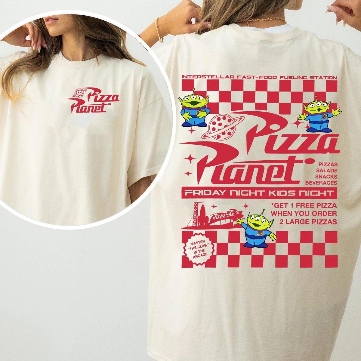 Two Sided Alien Pizza Planet Take Out Flyer Toy Story Alien Shirt 1