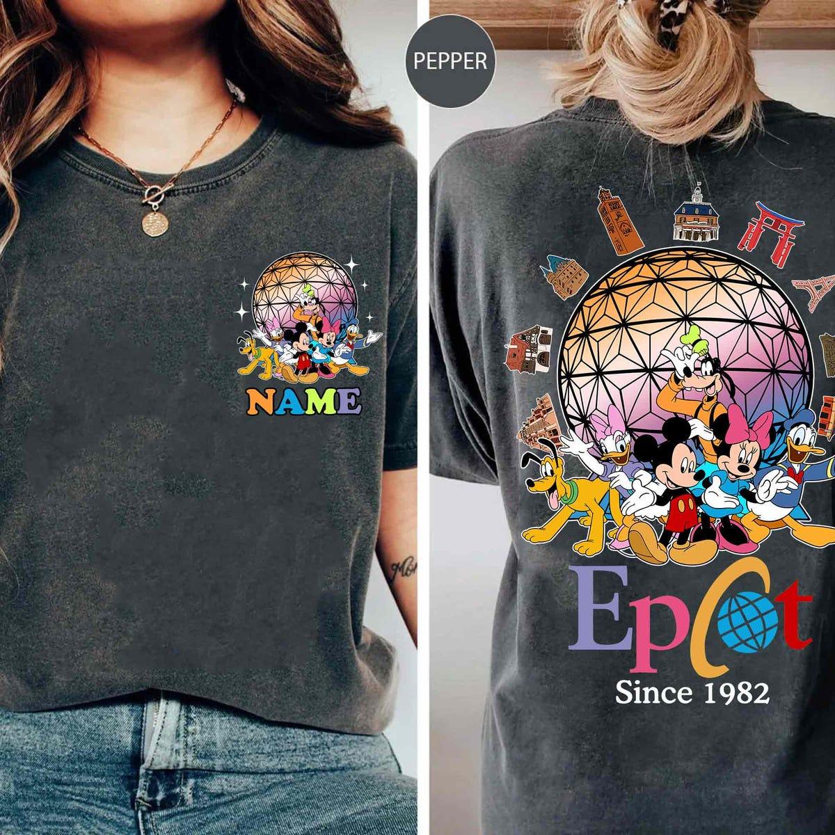 Two Sided Custom Name Mickey Friends Spaceship Earth Epcot Since 1982 Shirt 2