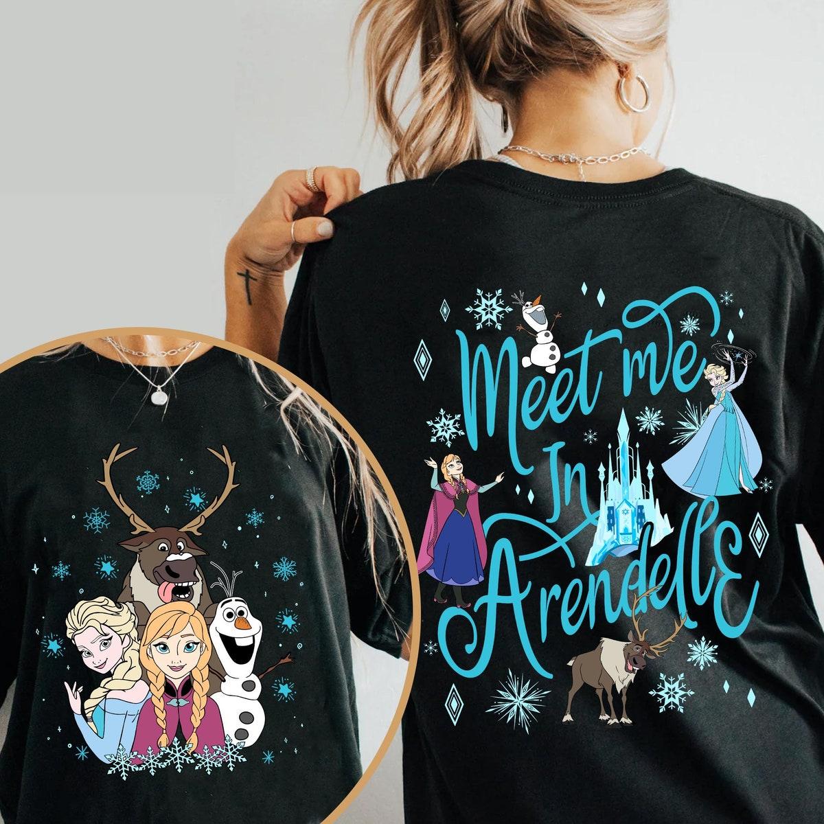 Two Sided Elsa Anna Olaf Sven Meet Me In Arendelle Shirt 1