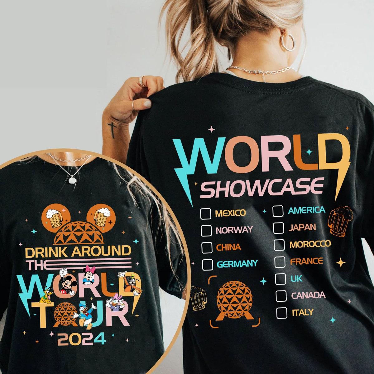 Two Sided Mickey And Friends Epcot Drink Around The World Tour 2024 Shirt 2