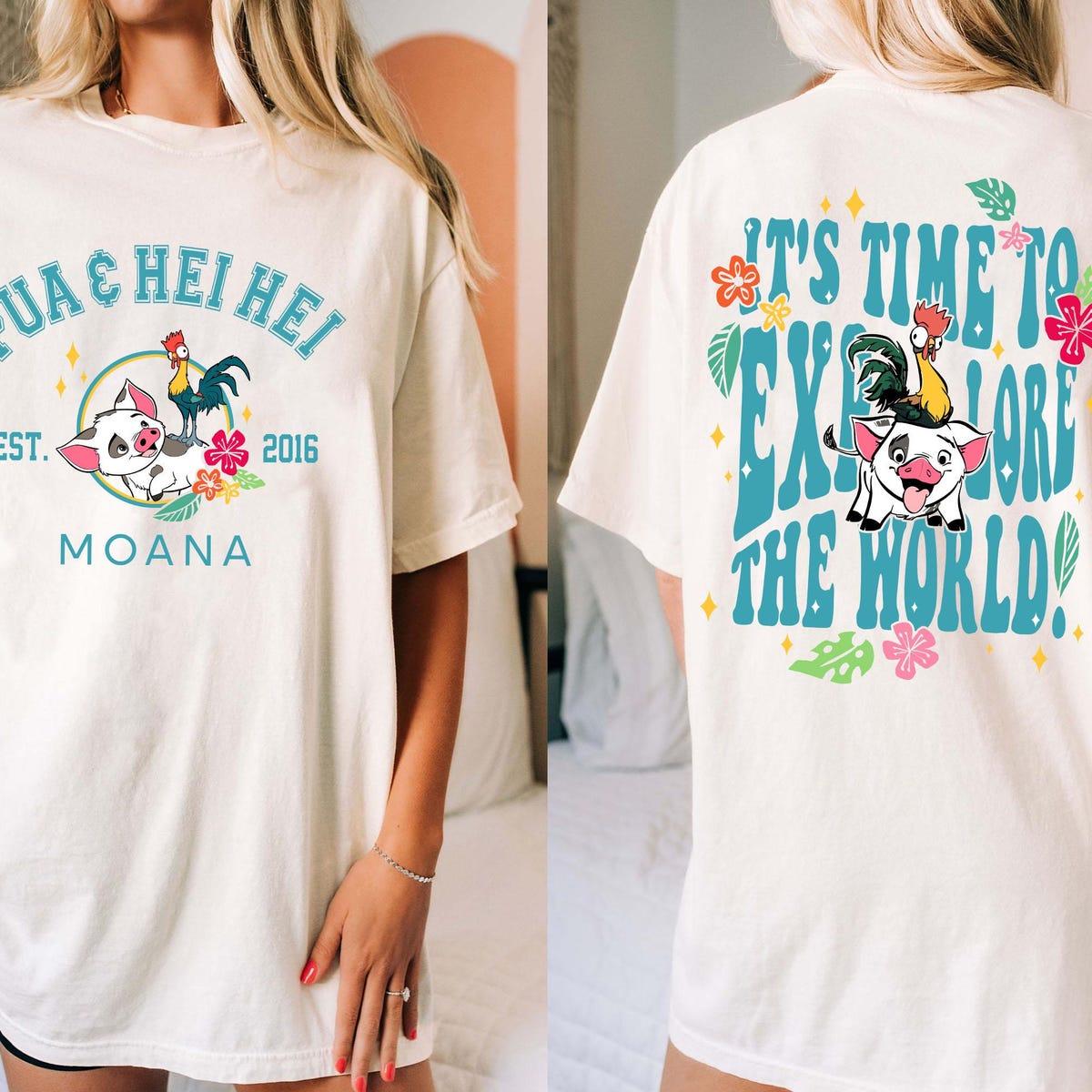 Two Sided Moana Pua Hei Hei Tropical Floral Its Time To Explore The World Shirt 1