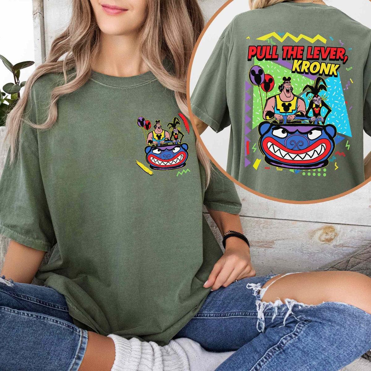 Two Sided Retro 90s Kronk And Yzma Pull The Lever Shirt 4