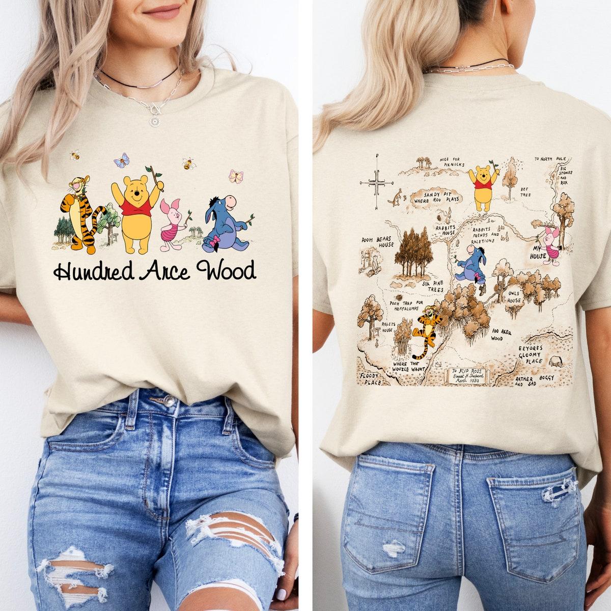 Two sided Vintage Retro Winnie The Pooh Hundred Arce Wood Shirt 2