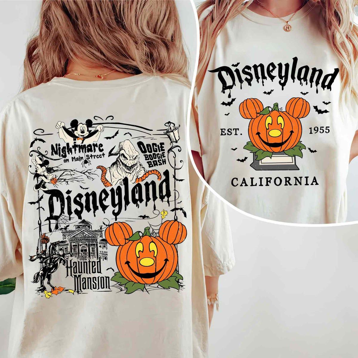 Vintage 2 Sided Disney Pumpkin Mickey Halloween Party Shirt 1