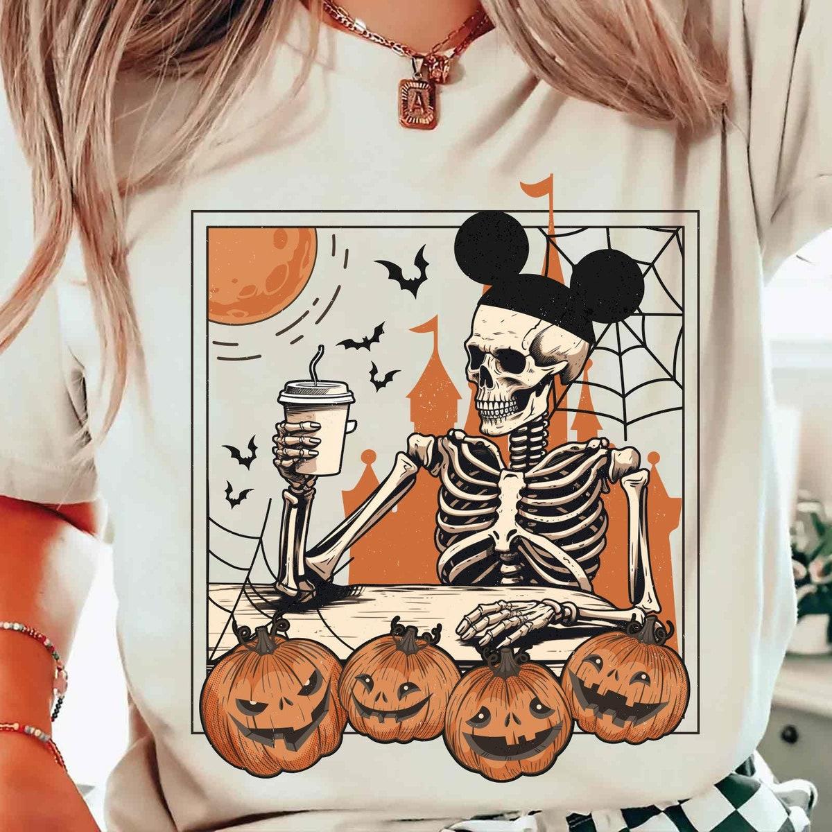 Vintage Mickey Skeleton Coffee Pumpkin Halloween Matching Shirt 1