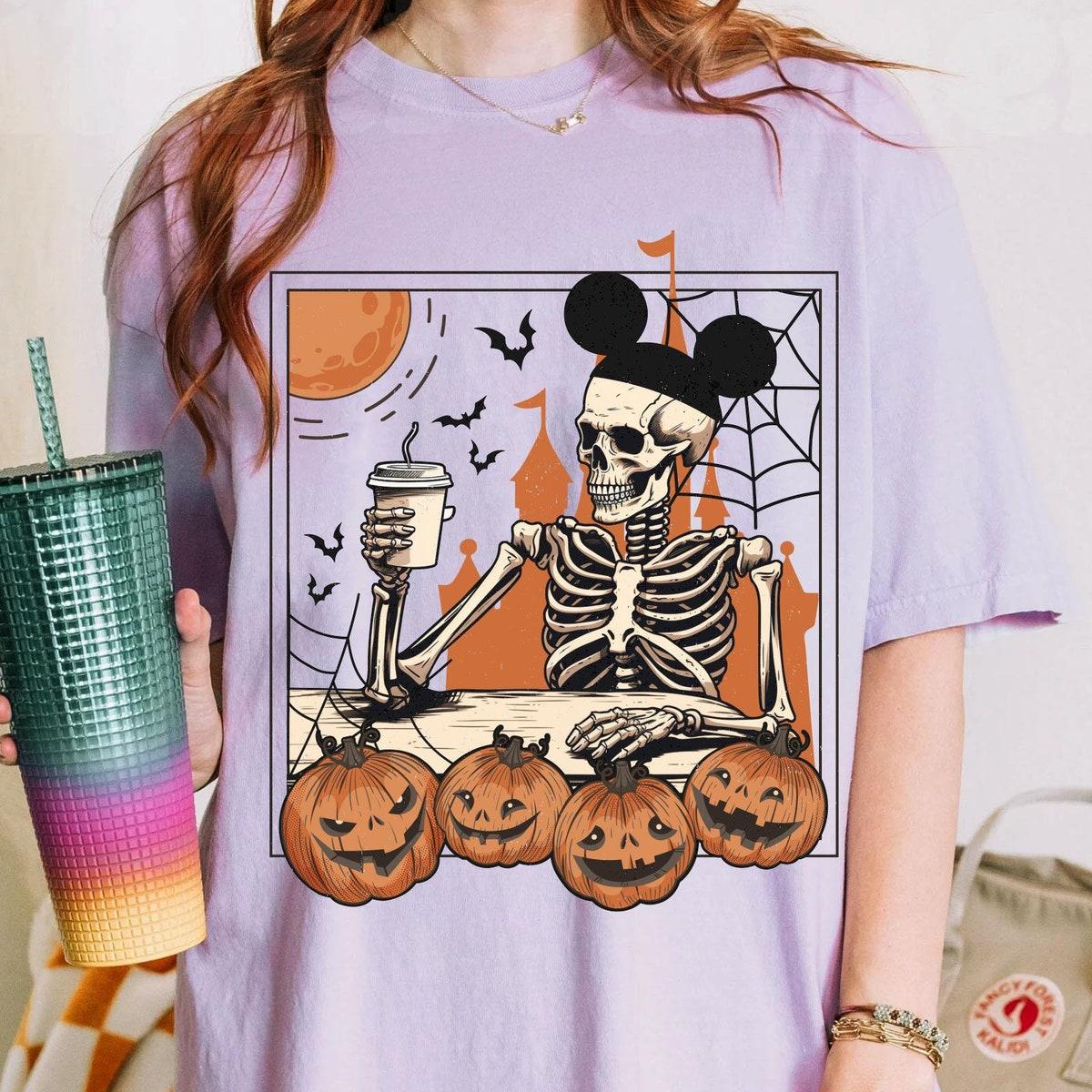 Vintage Mickey Skeleton Coffee Pumpkin Halloween Matching Shirt 2