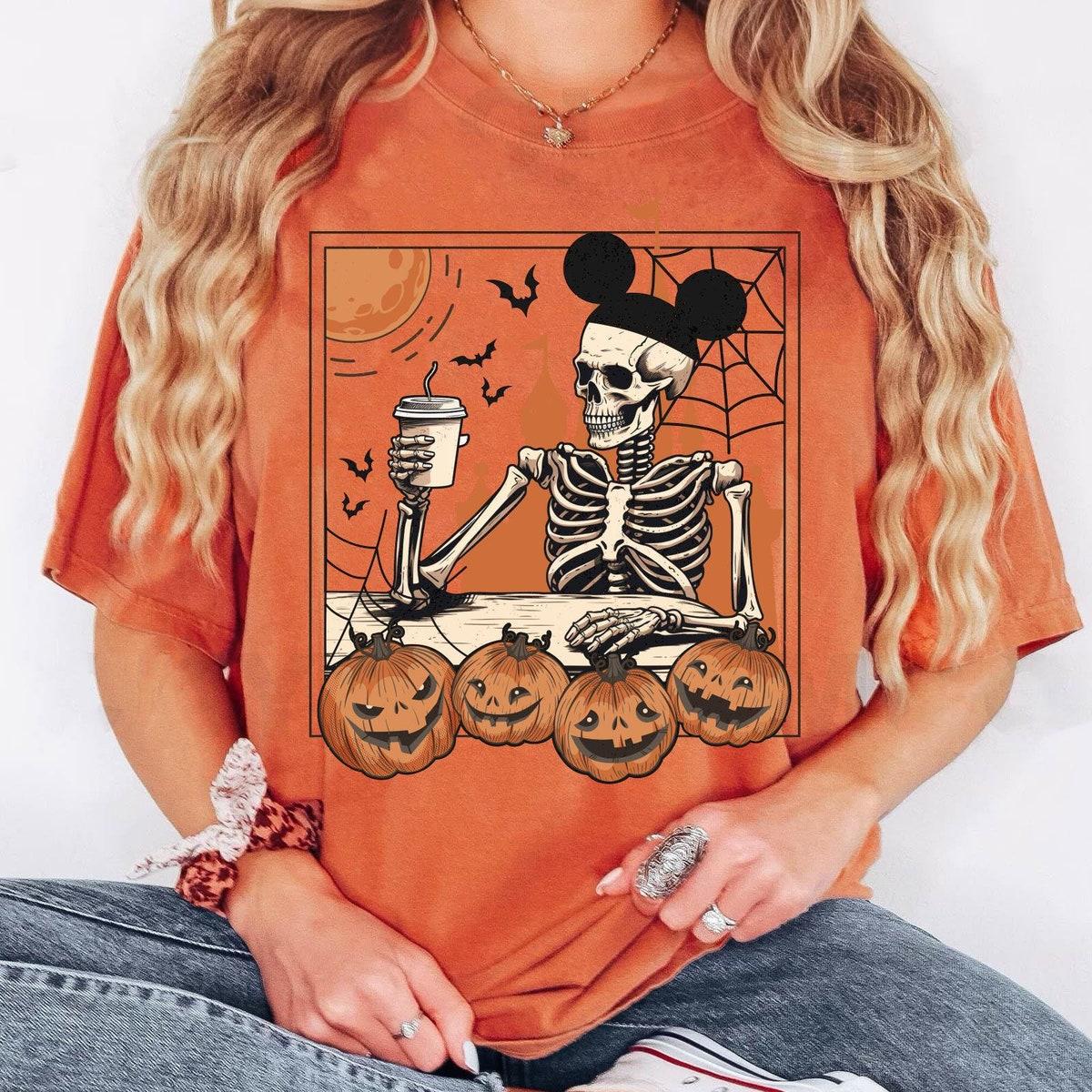 Vintage Mickey Skeleton Coffee Pumpkin Halloween Matching Shirt 3