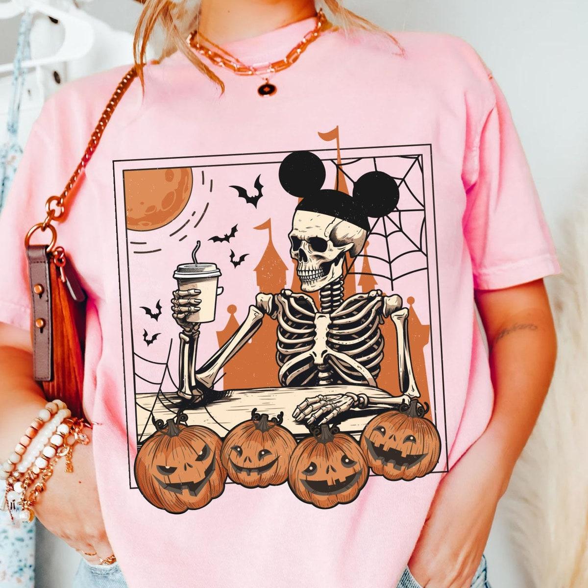 Vintage Mickey Skeleton Coffee Pumpkin Halloween Matching Shirt 4