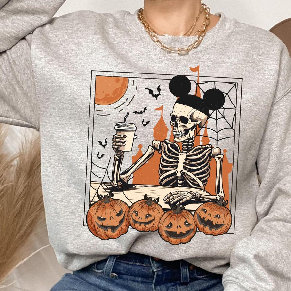 Vintage Mickey Skeleton Coffee Pumpkin Halloween Matching Shirt 5