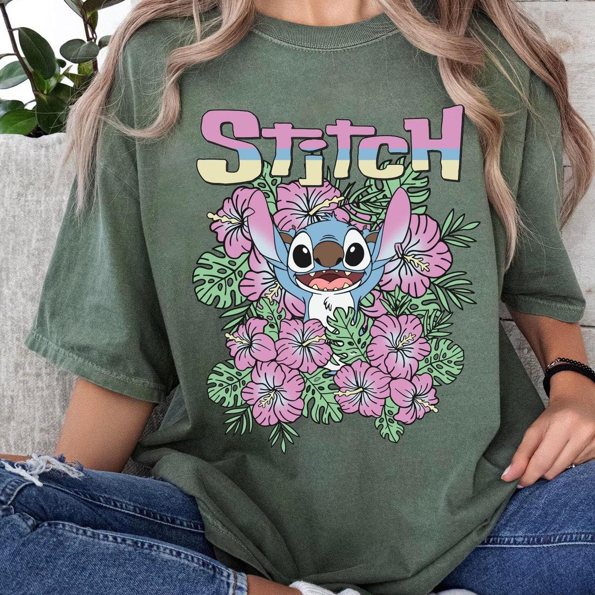 Vintage Stitch Ohana Aloha Floral Flower Disney Lilo And Stitch Shirt 5