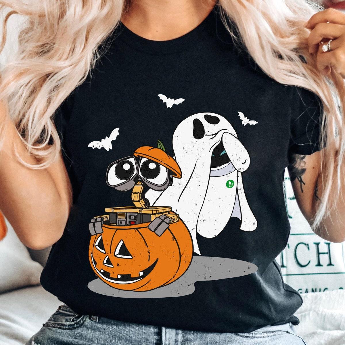 Wall E And Eve Pumpkin Boo Ghost Halloween Couple Shirt 1