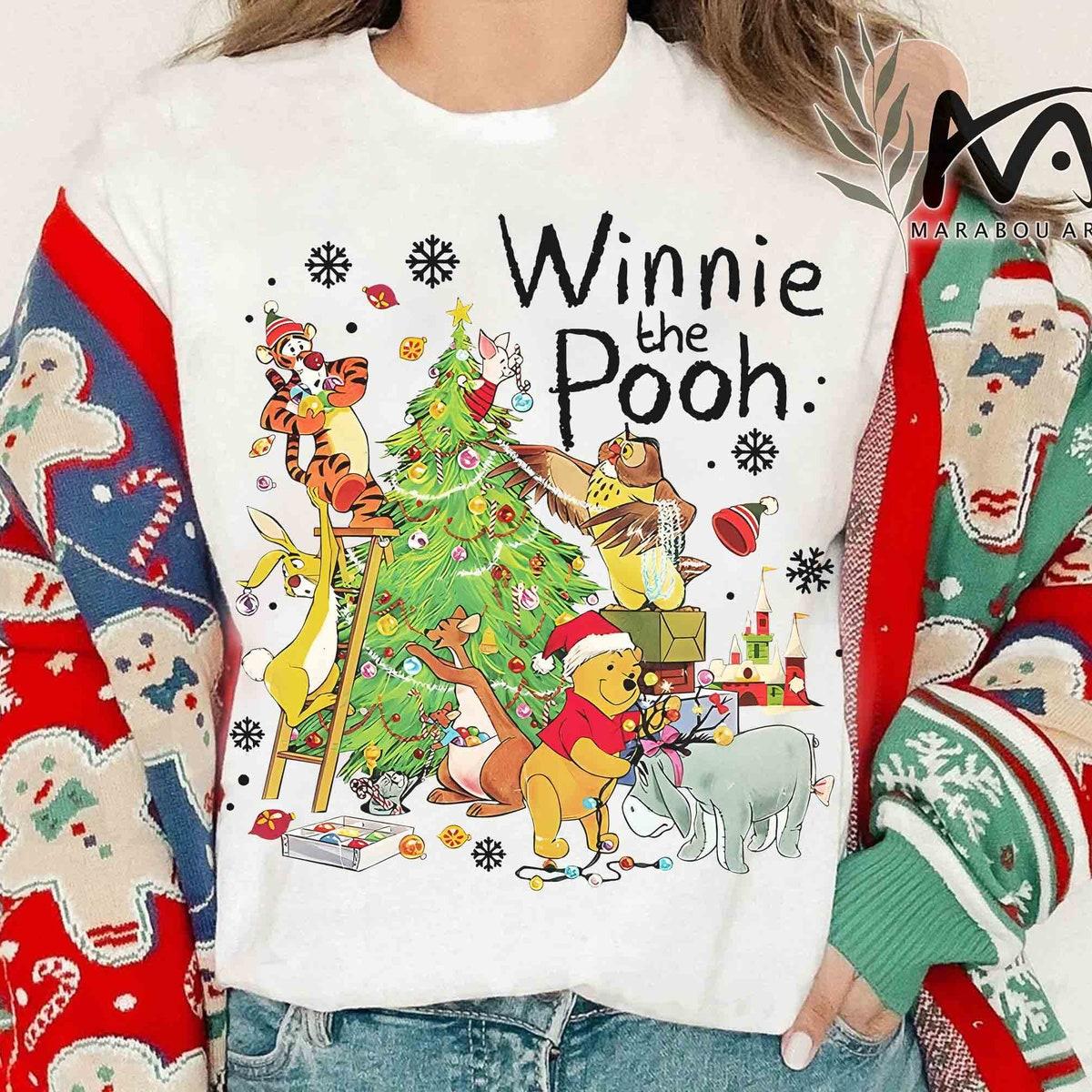 Winnie The Pooh Characters Santa Hat Balloon Mickey Ear Christmas Light Shirt 1