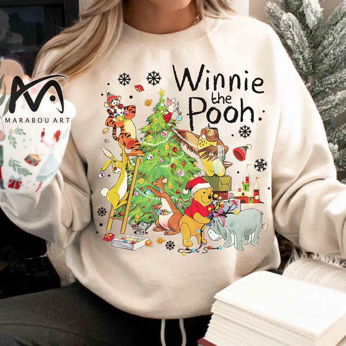 Winnie The Pooh Characters Santa Hat Balloon Mickey Ear Christmas Light Shirt 2