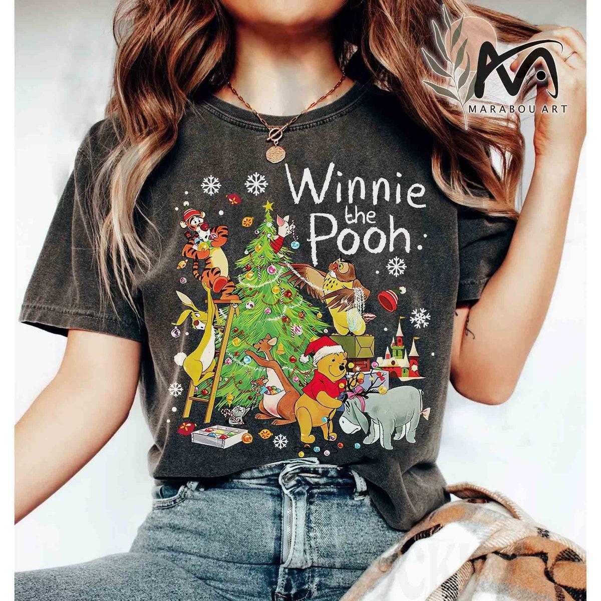 Winnie The Pooh Characters Santa Hat Balloon Mickey Ear Christmas Light Shirt 3