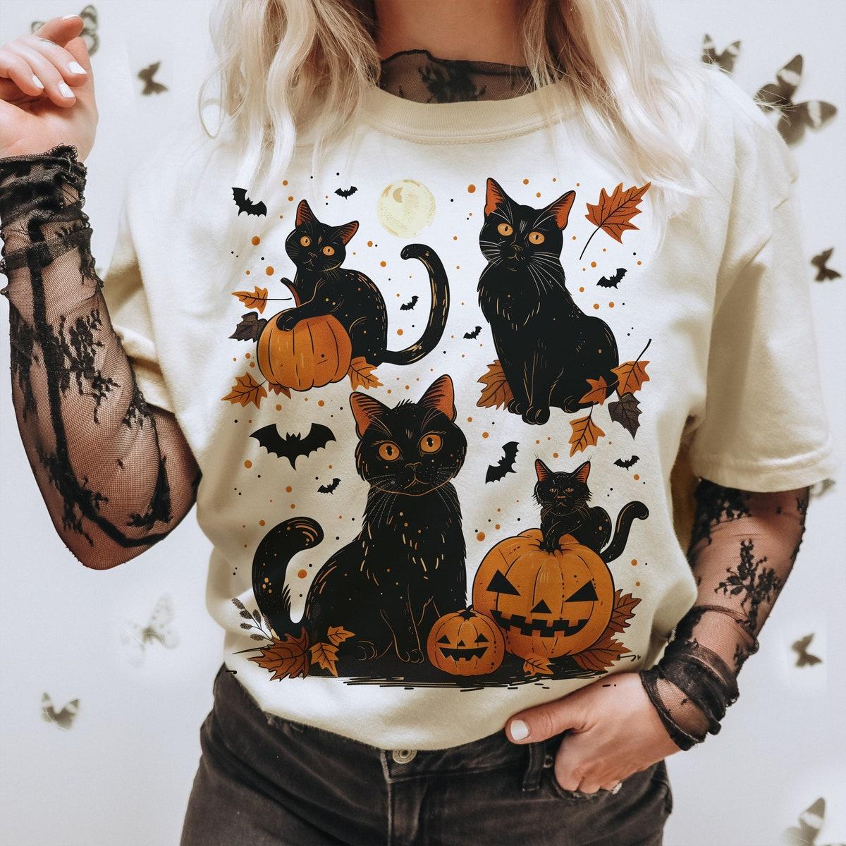 Black Cat Pumpkin Ghots Halloween Shirt 1