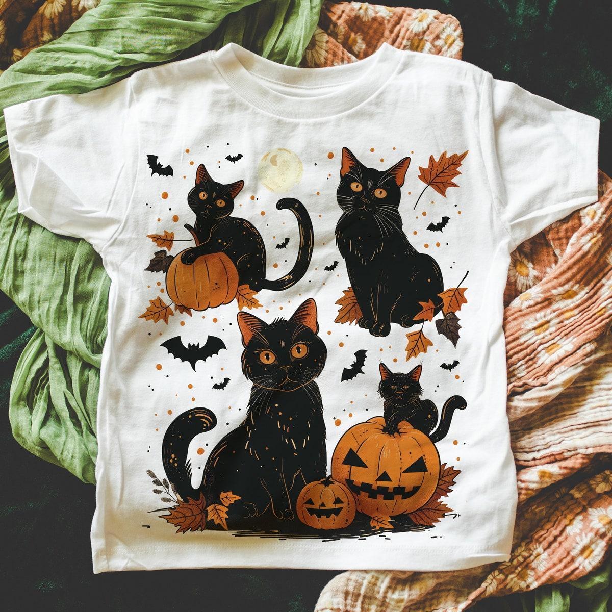 Black Cat Pumpkin Ghots Halloween Shirt 2