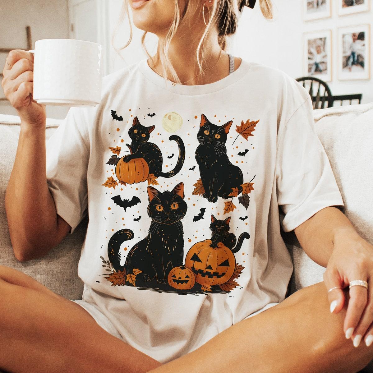 Black Cat Pumpkin Ghots Halloween Shirt 3