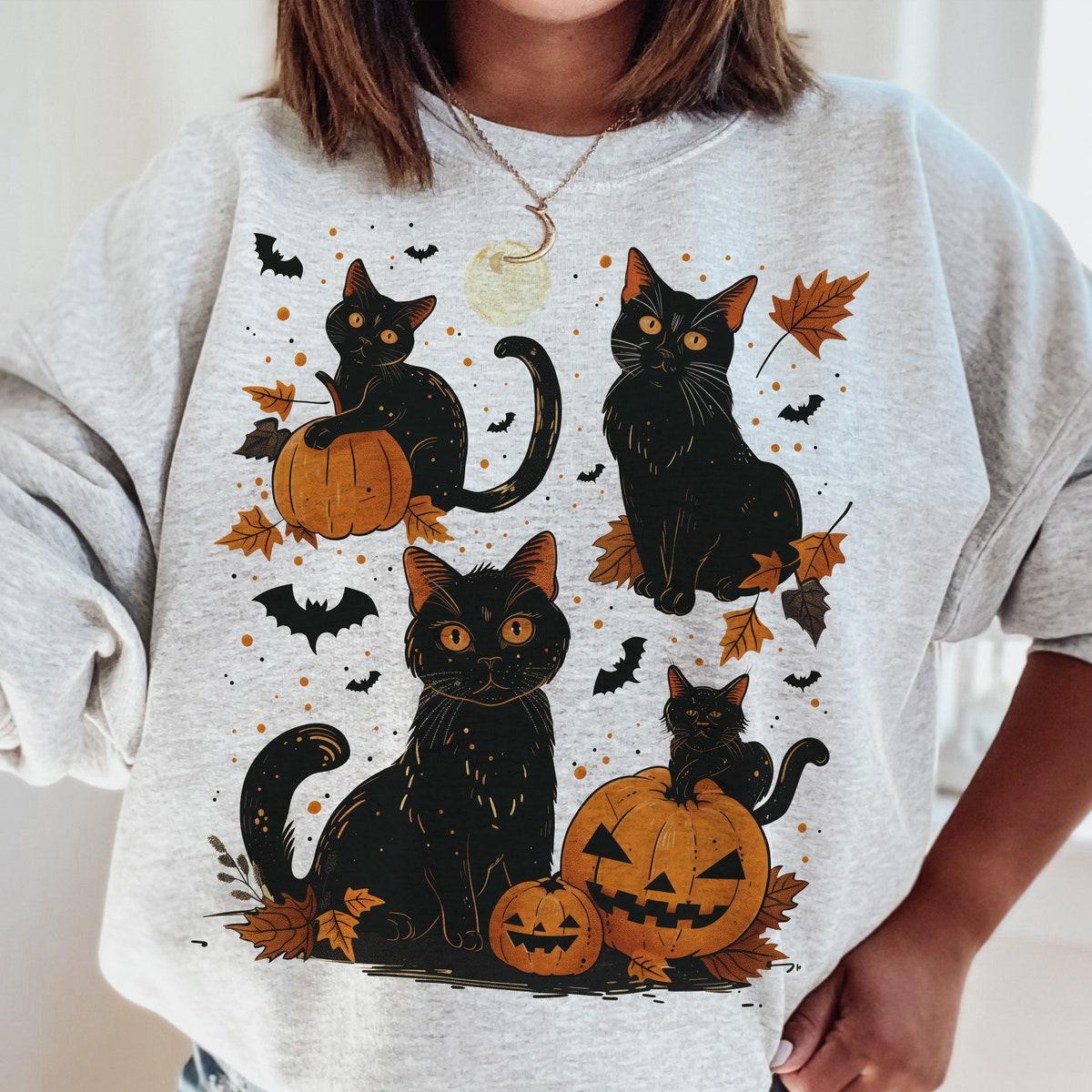 Black Cat Pumpkin Ghots Halloween Shirt 4