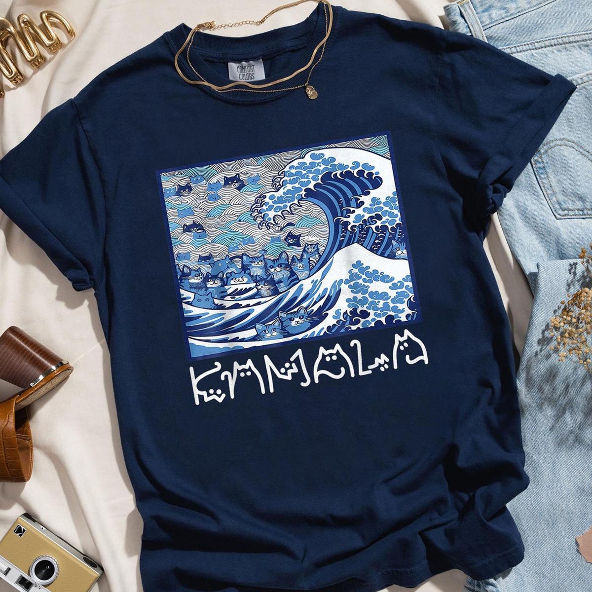 Blue Wave Cat For Kamala Japanese Artistic Shirt 1