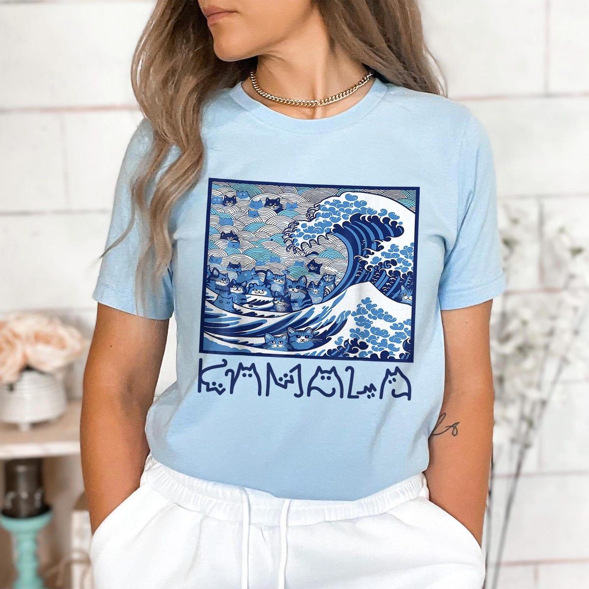 Blue Wave Cat For Kamala Japanese Artistic Shirt 2