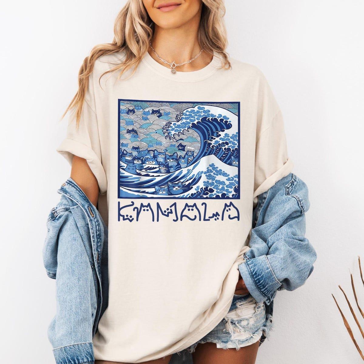 Blue Wave Cat For Kamala Japanese Artistic Shirt 3