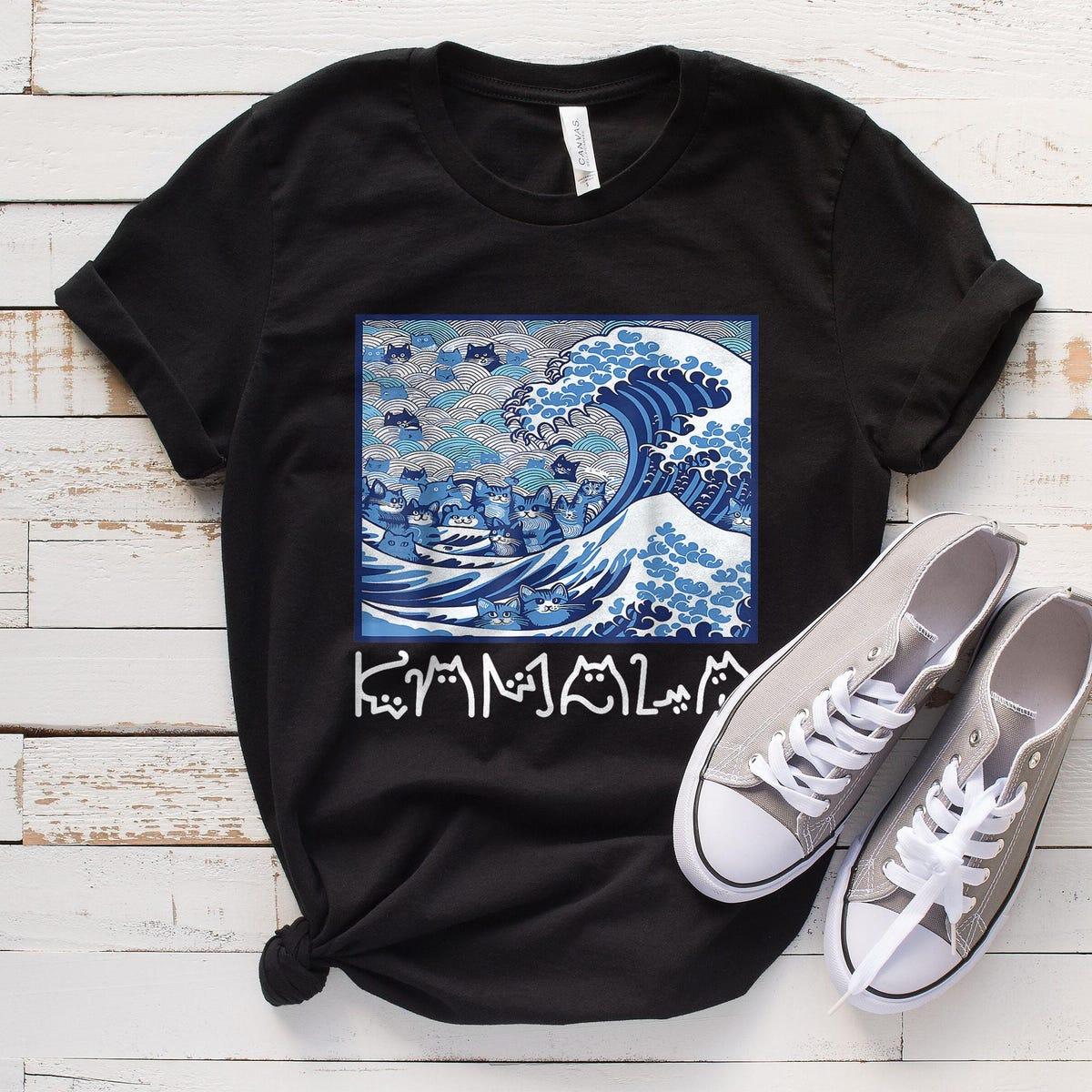 Blue Wave Cat For Kamala Japanese Artistic Shirt 4