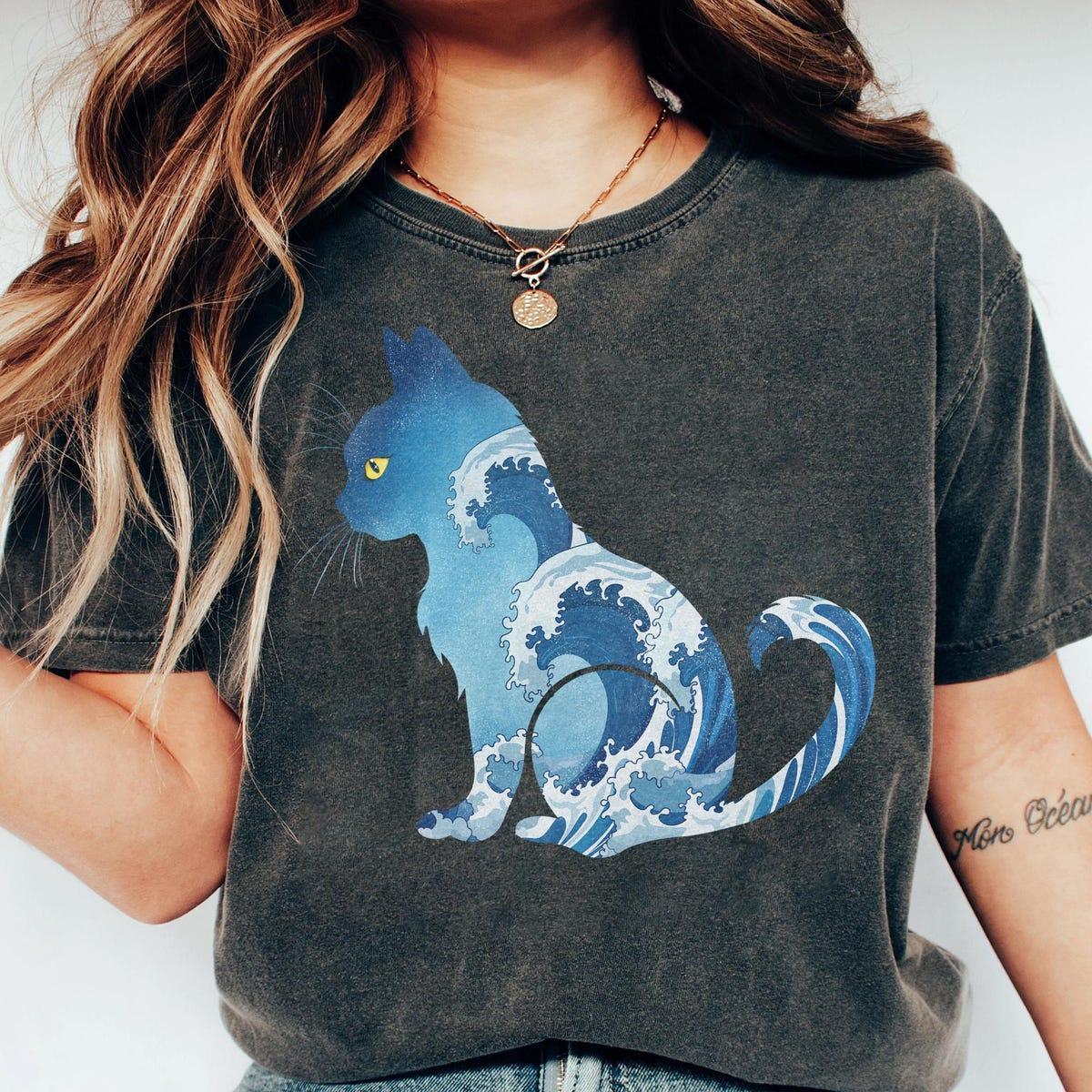 Blue Wave Cat For Kamala Japanese Style Cat Lover Shirt 1