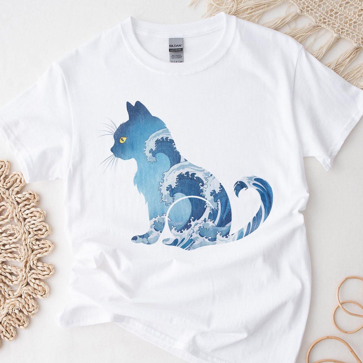 Blue Wave Cat For Kamala Japanese Style Cat Lover Shirt 3