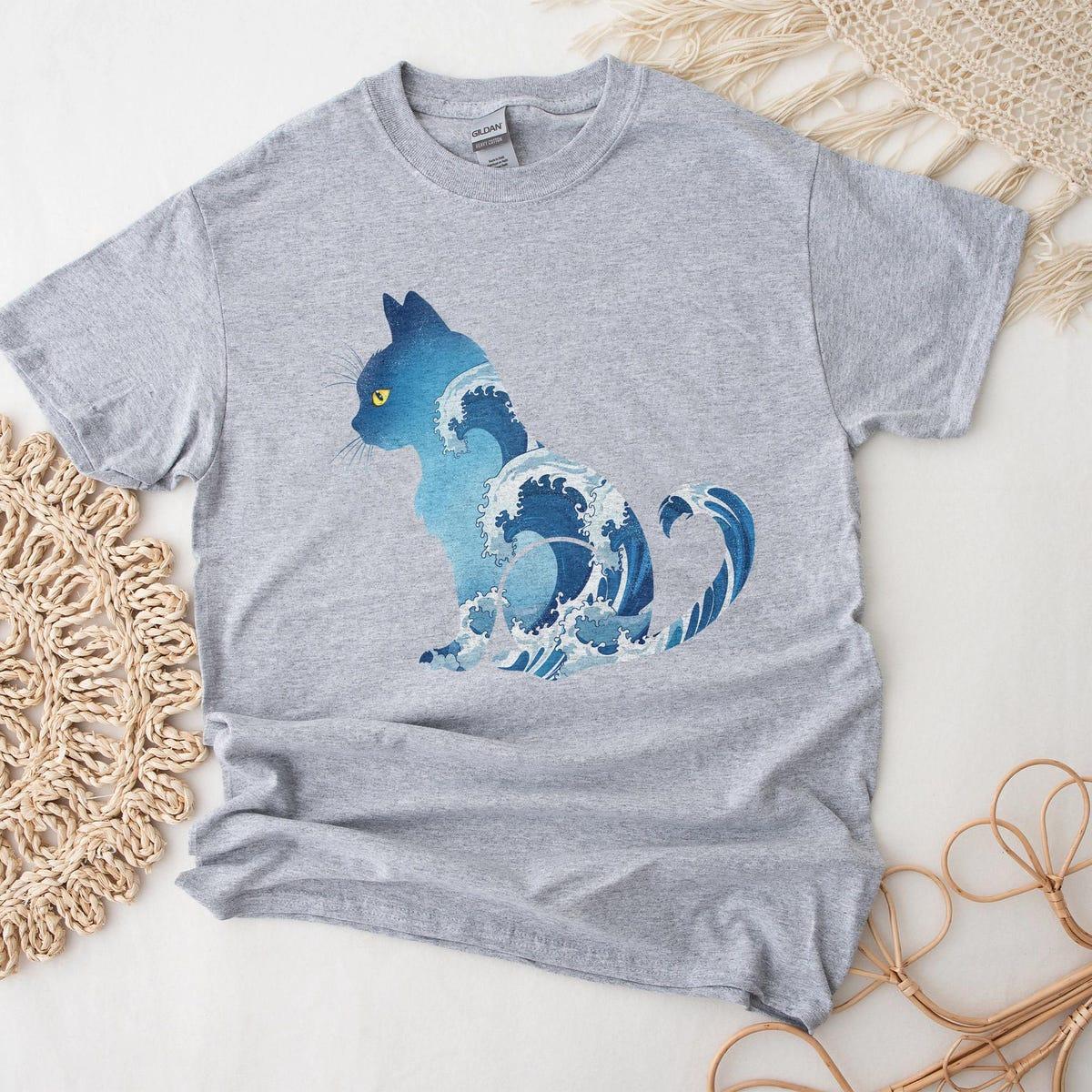 Blue Wave Cat For Kamala Japanese Style Cat Lover Shirt 4