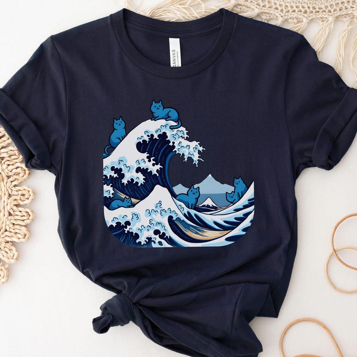 Blue Wave Cats For Kamala Harris Japanese 2024 Election Shirt 3