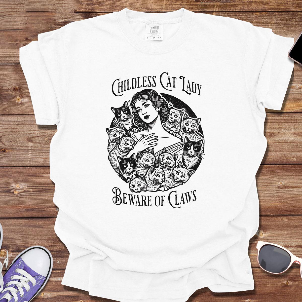 Childless Cat Lady Beware Of Claws Vintage Cat Lady Feminist Shirt 4