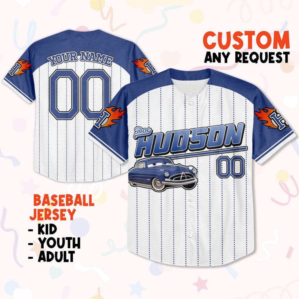 Custom Cars Hudson Navy Disney Birthday Baseball Jersey 1