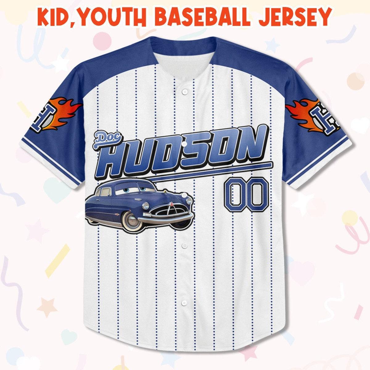 Custom Cars Hudson Navy Disney Birthday Baseball Jersey 2