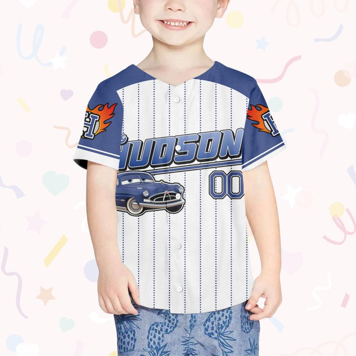 Custom Cars Hudson Navy Disney Birthday Baseball Jersey 4