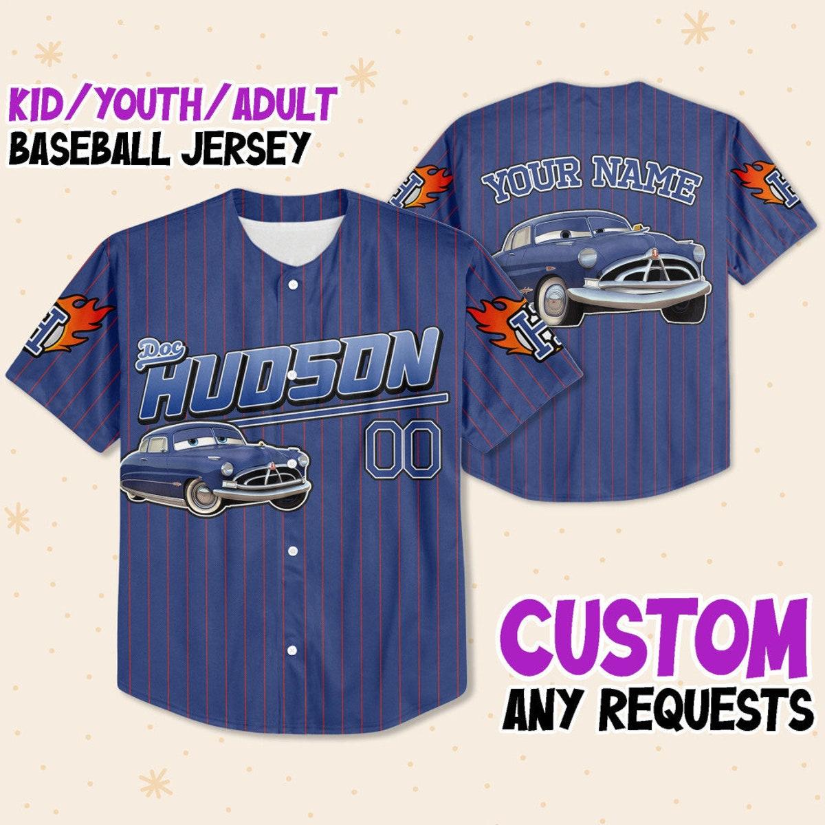 Custom Cars Hudson Navy Lightning Mcqueen Baseball Jersey 1