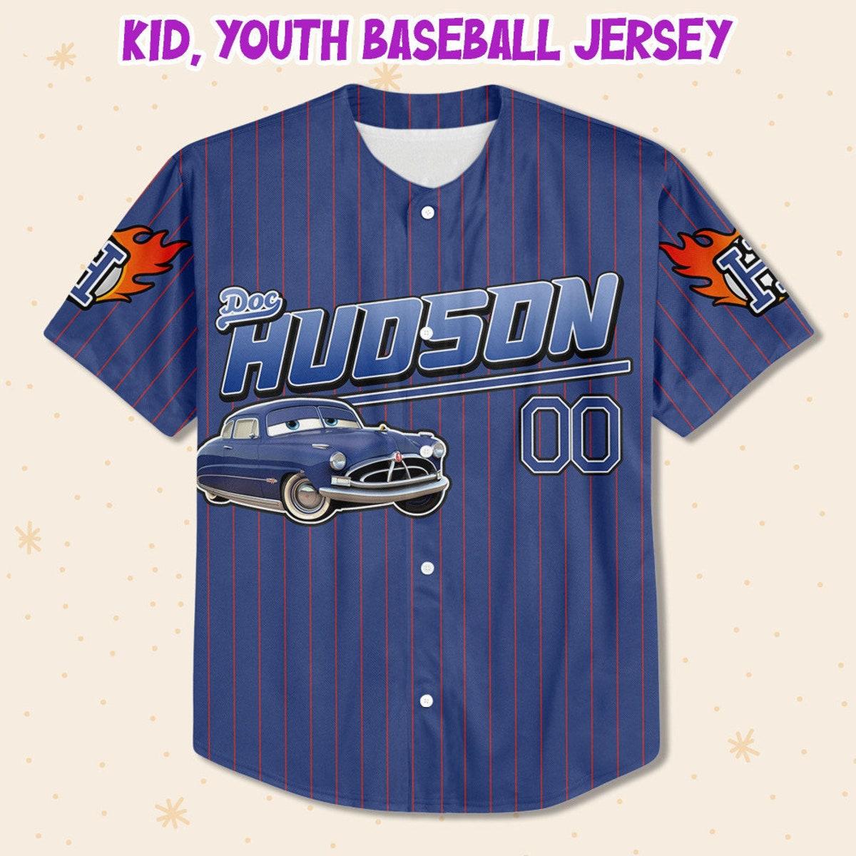 Custom Cars Hudson Navy Lightning Mcqueen Baseball Jersey 2