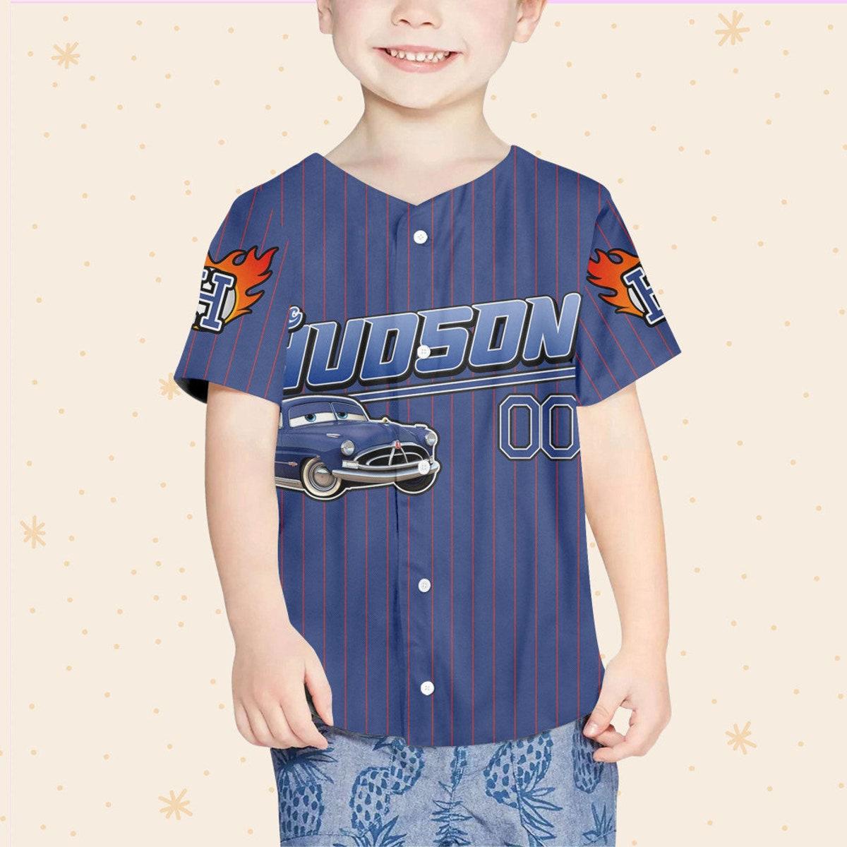 Custom Cars Hudson Navy Lightning Mcqueen Baseball Jersey 4